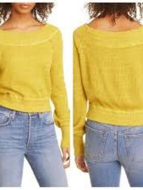Free People Sunny Yellow Scoop Neck Sweater